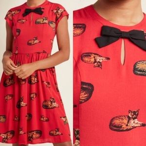 Modcloth red cat kitty bow tie open cutout dress